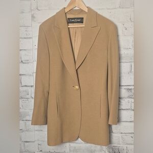 Vintage Louis Féraud Wool Blazer Camel Tan Gold Button Jacket
